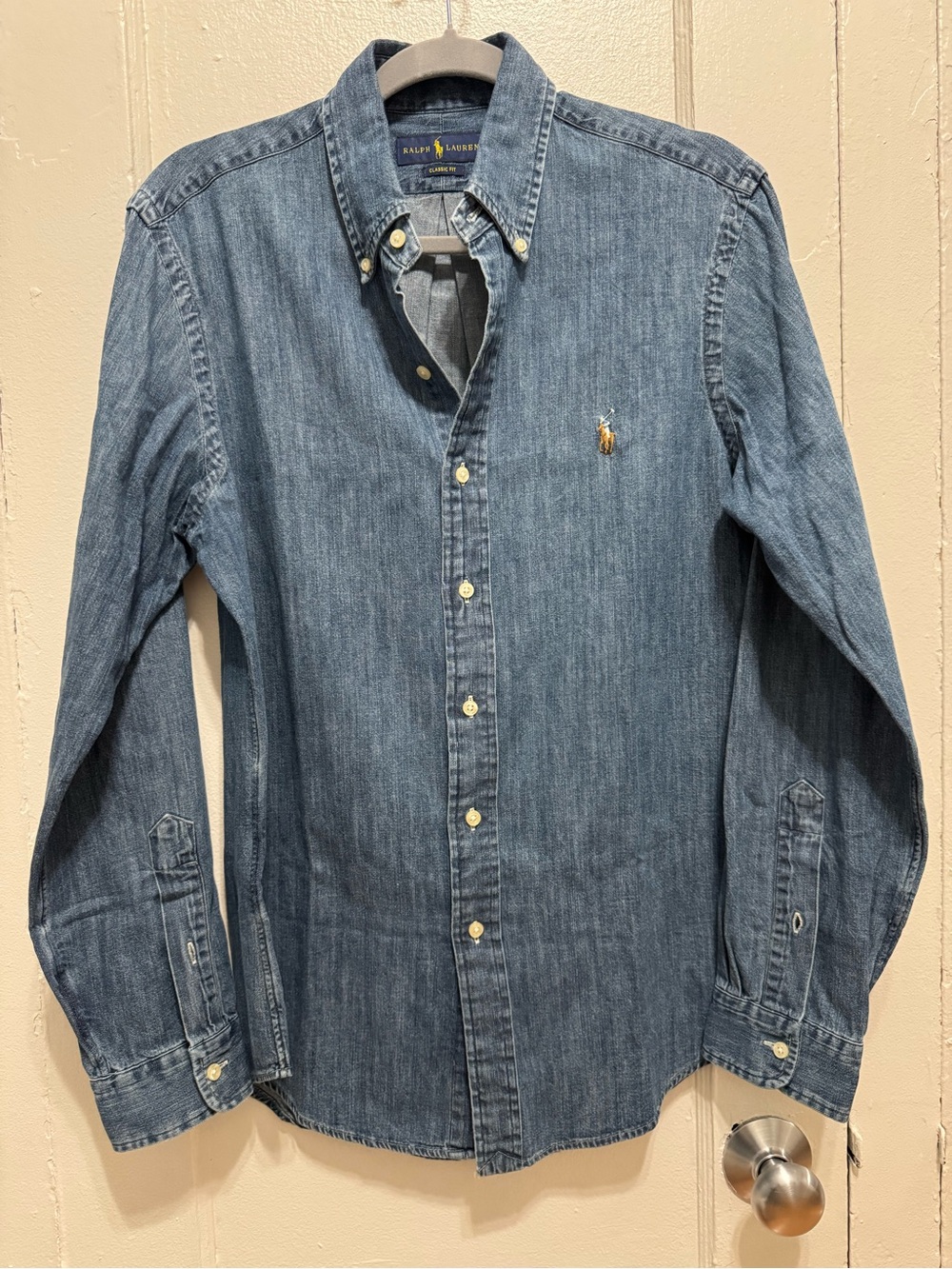 Ralph Lauren Denim Button-Down Shirt in Medium Blue with Polo Logo